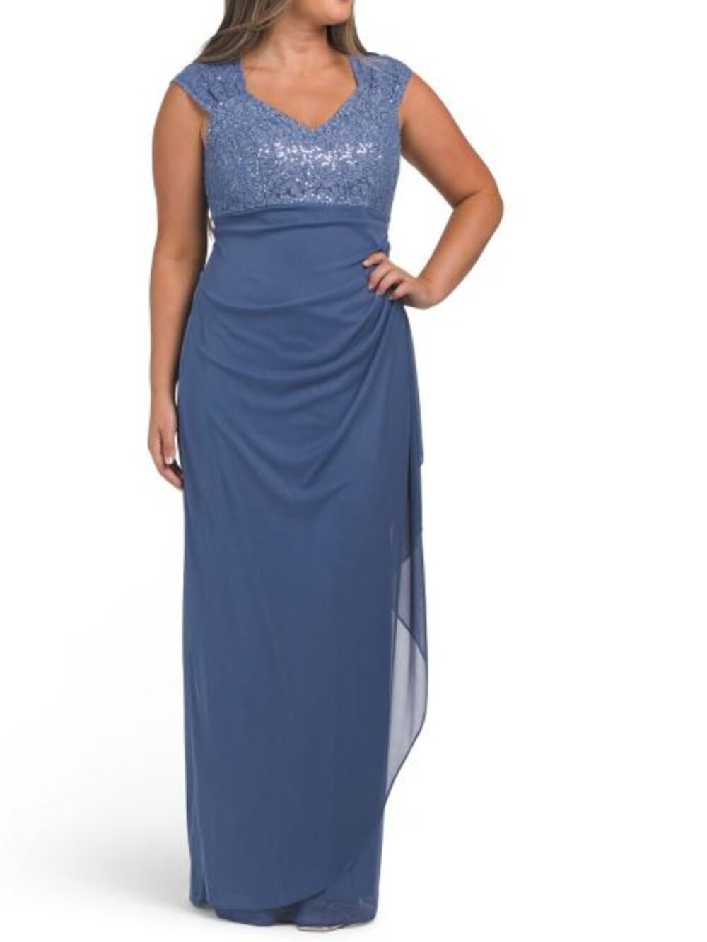 ALEX EVENINGS Cap Sleeve Empire Waist Dress With Corded Lace Bodice